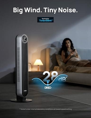 Dreo Tower Fan for Bedroom, 25ft/s Velocity Quiet Floor Fan, 90° Oscillating Fans for Indoors with 4 Speeds, 4 Modes, 8H Timer, Standing Fans, Bladeless Fan, Silver, Nomad One (DR-HTF007) - Silver - Tower Fan thumbnail 3