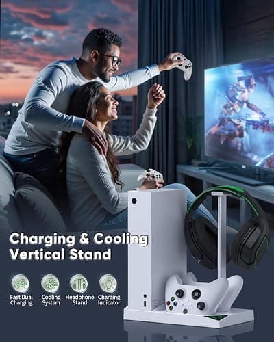 Charger Stand Cooling Fan for Xbox Series S Console/Controller,Dual Cooler System Charging Dock Accessories with 2*Rechargeable Battery,Earphone Mounts, Brackets&Stands for Xbox Series S Protectors thumbnail 7