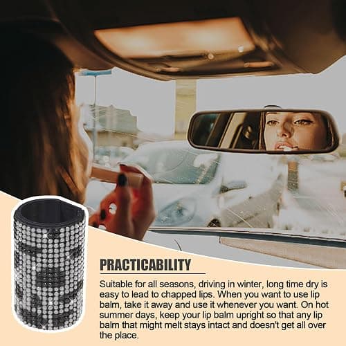 xbrtaia Upright Car Chapstick Holder, Bling Insulating Lip Balm Holder,Rhinestone Car Accessories for Women Interior ,Suitable for Most Vehicles. (Cow) thumbnail 4