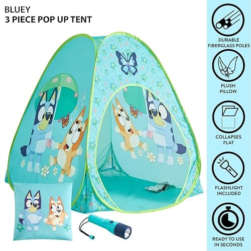Bluey 3-Piece Adventure Slumber Set – Pop-Up Play Tent, Pillow & Flashlight, Fun Indoor Playhouse for Kids Ages 3+, Perfect for Sleepovers, Camping, or Bedroom Play - Bluey thumbnail 4
