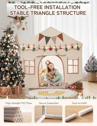 besrey Kids Tent, 2 in 1 Play Tents with Padded Mat and Lights, Large Playhouse for Kids with 2 Doors & 4 Windows, Kids Play Tent House Indoor & Outdoor, Toddler Tent for Girls Boys thumbnail 4