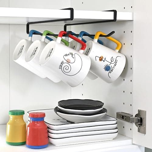 xympo Coffee Mug Hanger for Cabinet, Clip-On Shelf, for Cups, Utensil, Tumbler Lid, Screwless Install (Pack of 2), Fits Shelves up to 3/4" thumbnail 2