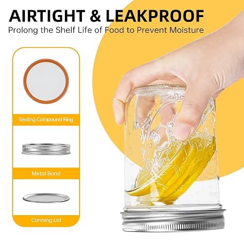 Miuyhji 16 oz Wide Mouth Glass Mason Jars with Lids, 2 Pack for Canning | Embossed measurement marks and wide mouths make filling easier for overnight oats, pickling, preserving, and meal prep thumbnail 5