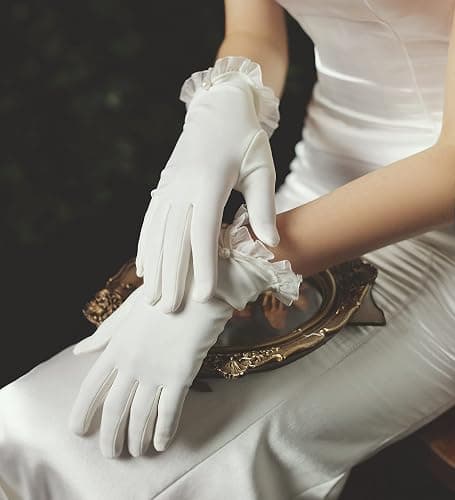 Gionforsy Floral Lace Gloves for Bridal Elegant Short Wrist Gloves for Wedding Opera Dinner Party thumbnail 2