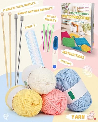 Aeelike Knitting Kit for Beginners, Complete Beginner Knitting Kit Easy Knitting Set Including Knitting Needles Set Cotton Yarn, Learn to Knit Dishcloth with Step-by-Step Instructions, Colorful thumbnail 3