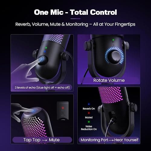 USB Microphone for PC Gaming: Condenser Microphone RGB for Gamer with Stand Mic - Recording Mic for Computer&Laptop with Qiuck Mute - Desk Podcast Mic for Podcast & Singing & Streaming & Youtube Black thumbnail 4