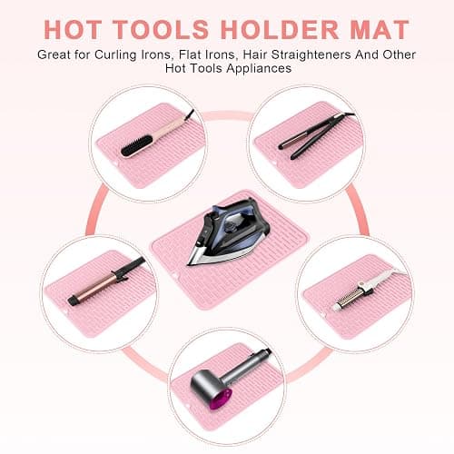 WRORUNER Oversize Silicone Heat Resistant Mat for Curling Irons, Flat Irons, Hair Straighteners and Hot Hair Styling Tools, Portable Hot Tools Cover Pad for Travel Vanity Salon(14.2" x 11.0") thumbnail 5