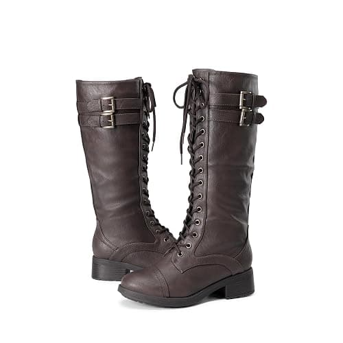 DREAM PAIRS Women's Knee High Riding Combat Boots | Lace up Design with Fur Lining thumbnail 7