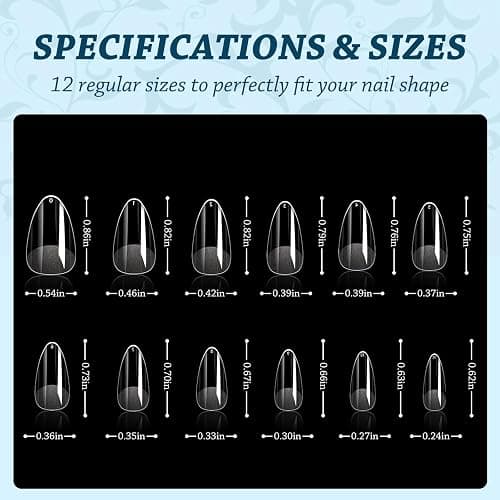 Lsnisni Short Almond Nail Tips, 288PC Gel Acrylic Nail Tips, Clear Nail Tips, Nail Supplies Suitable for Women or Girls to DIY Nails 12 Sizes For Your Choice! thumbnail 4