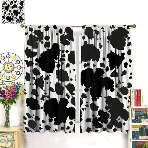 JESTRONRY Cowhide Window Curtain, Western Farm Animal Fur Brown White Cow Print Curtain for Kids Boys Girls Teens Bedroom Decor, Wildlife Rustic Farmhouse Cow Curtain 42x45 Inch Decor thumbnail 2