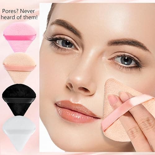 Oslynia 16 Pcs Triangle Powder Puff, Reusable & Washable Makeup Loose Setting Powder Puffs, Velvet Makeup Sponge Puffs for Contouring Corners, Face, Under Eyes(Black, White, Khaki, Powder) thumbnail 5