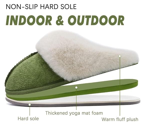 KuaiLu Womens Fluff Plush Slippers Ladies Cosy Memory Foam Warm Winter Mule Slippers Slip on Comfy Arch Support House Shoes with Non-Slip Indoor Outdoor Hard Sole thumbnail 6