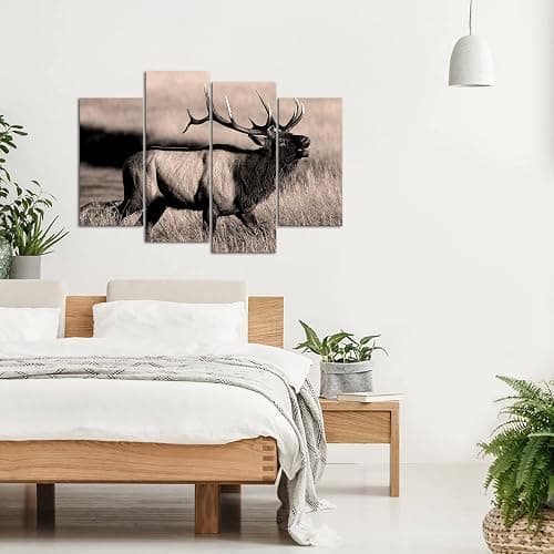LevvArts Deer Pictures Wall Decor Sepia Brown Bull Elk Canvas Art Painting Farmhouse Living Room Kitchen Decor Vintage Wildlife Animal Artwork Ready to Hang thumbnail 3