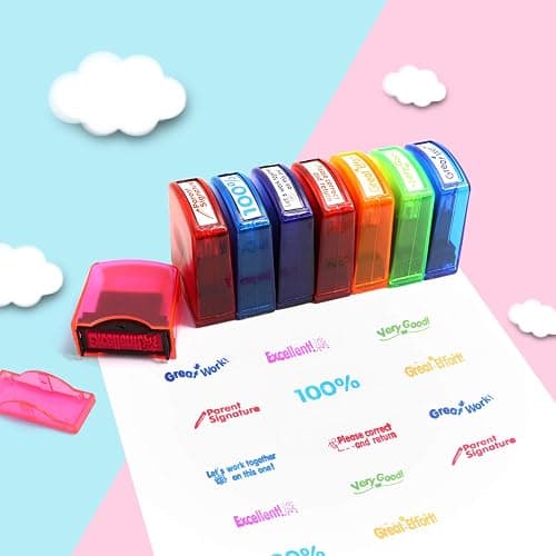 RELIANCER 8PCS Teacher Stamp Set,Colorful Self-Inking Motivational Classroom Stamper for Grading,Encouraging Rating Stamp Student,Parent Signature Stamps for Homework,School Homeschool Reward Supplies thumbnail 5