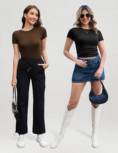 CE' CERDR 3/5 Pack Womens T Shirts Crew Neck Short Sleeve Shirts for Women Casual Basic Tees Fitted Stretchy Layering Tops thumbnail 6