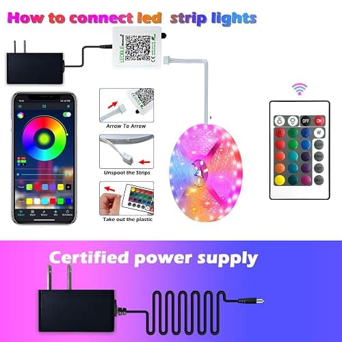 100ft Led Strip Lights,Long Smart Led Light Strips Music Sync 5050 RGB Color Changing Rope Lights,Bluetooth APP/IR Remote/Switch Box Control Led Lights for Bedroom,Home Decoration,Party,Festival - 100FT LED STRIP LIGHTS thumbnail 3