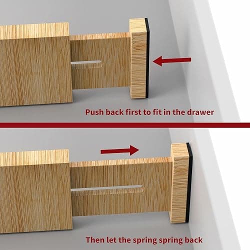 Vinsani Bamboo Drawer Dividers Set of 4 Expandable Drawer Organiser Expandable Adjustable 42-56 cm Spring-Loaded Drawer 2.4in High Separator Partitions for Kitchen Utensils Clothes Tools Home Office thumbnail 7