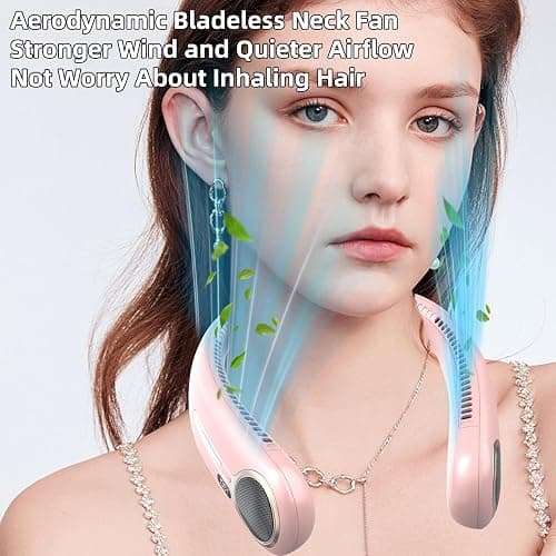 Portable Neck Fan,Hands Free Personal Wearable Bladeless Fan,6000mAh USB Rechargeable,360° Cooling,LED Display,4-Speeds,Birthday Gifts for Men Women Dad Mom,Fathers Day,Mothers Day Gifts (Pink) thumbnail 4