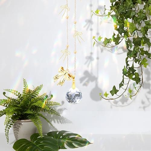 Celavoy Bow Car Mirror Hanging Accessories - Gold Cute Coquettee Bowknot Cars Charm for Rearview Mirrors Crystal Ball Suncatchers Pendant Ornament Auto Interior Decor Birthday Gifts for Women Girls thumbnail 2