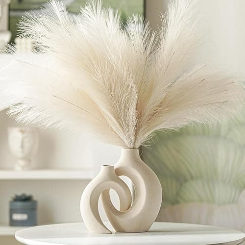Lvases Snuggle Hollow Ceramic Vase Set of 2, Boho Home Decor for Tabletop | Modern Nordic Flower Vase for Pampas Grass, Decorative Coffee-Table Centerpiece for Living Room, 6.3 x 8.4 in, Milky White thumbnail 5