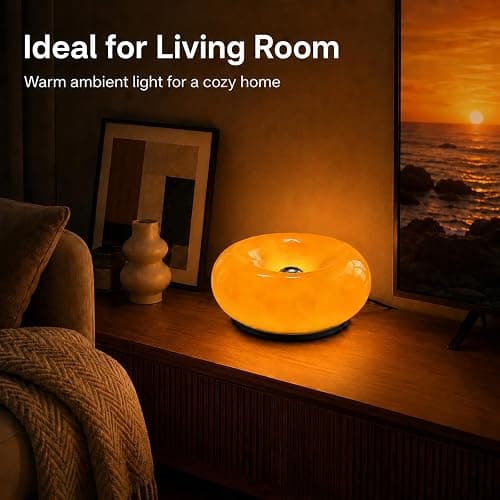 MIXL Orange Donut Table Lamp,Ambient Lighting Lamp,Aesthetic Room Decor | Blown Glass Lampshade,Stepless Dimming,Touch and Remote Control,Ideal for Gift,Suit for Living Room,Mid Century Modern Style thumbnail 8