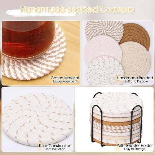 Billbotk 10 Pieces Boho Coasters for Drinks, Absorbent Drink Coasters Set for Home Decor, Fall Decorations for Home and Farmhouse, 4.3 Inches thumbnail 4