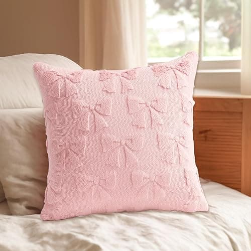 YTLSDHF 2 Pack 45x45 cm Pink Cushion Covers with Bow Design, Soft Plush Bow Pillow Cases for Bed Sofa, Stylish Pink Pillows for Bedroom Living Room Decor, Gift for Teen Girls and Women thumbnail 2
