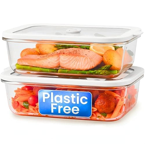 Non-Toxic Glass Food Containers with Lids, 2-Pack, 50 oz, Airtight, Gray | Plastic & BPA free. Glass body, glass lid & platinum silicone seal. Airtight & leakproof. Freezer & microwave safe. - Image 1
