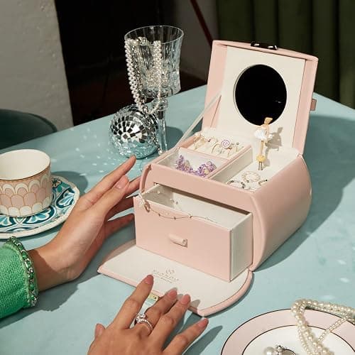 Vlando Kids Musical Jewelry Box for Girls with Drawer, Music Box with Ballerina and Stickers for Birthday Gifts Bedroom Decor, Pink thumbnail 8