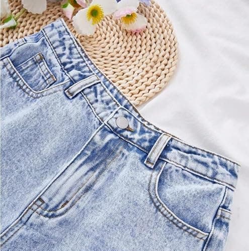 Ohrwurm Girls Ripped Raw Hem Jean Shorts High Waist Straight Leg Y2K Distressed Denim Pants with Pockets thumbnail 4