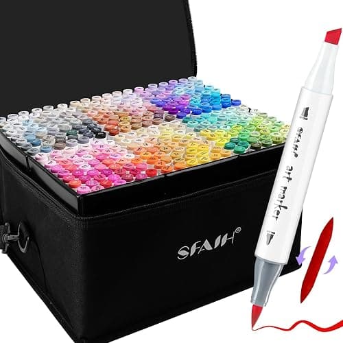 SFAIH Alcohol Markers Brush & Chisel Tip 321 Set - Dual Tip Professional Artist Markers for Adult Coloring Books, Illustration, Manga, Animation, Architecture Sketching - Refillable Ink - Image 1