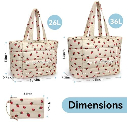 Puffer Tote Bag with Pouch, Women's Lightweight Quilted Shoulder Bag, 15.6"/17.3 Laptop Travel Weekender for Work & Nurses thumbnail 3