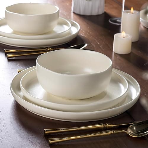 AmorArc Stoneware Dinnerware Sets, Wavy Rim Ceramic Plates and Bowls Sets, Highly Chip and Crack Resistant | Dishwasher & Microwave & Oven Safe Dishes set, Service for 4 (12pc) thumbnail 7