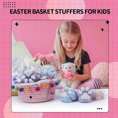 Taba Squishy Paw Gift Box, Cat Paw Squeeze Toys, Cute Kawaii FuFu Squishies, Sticky Squishy Cat Paw Fur Ball, Kitty Paw Stress Relieving Fur Toys, YoYo Funny Fidget Toys for Gift, Kids-Purple&White - White&Purple with GiftPackage thumbnail 2