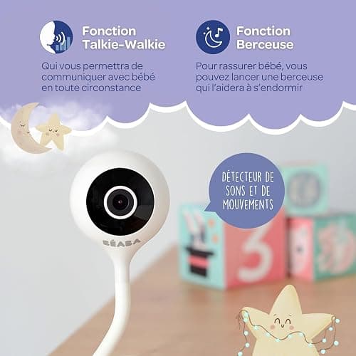 BÉABA, Ecoute Bébé Vidéo, Babyphone Zen Connect, Caméra Full HD 1080p, Talkie-Walkie, Longue Portée, Connexion Mobile et WiFi, Berceuses, Tige Flexible thumbnail 5