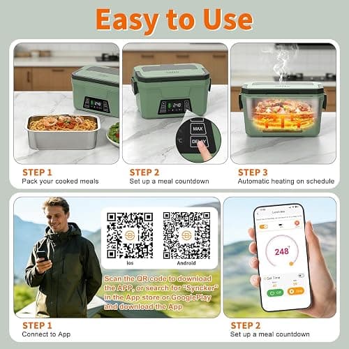 Monteka Cordless Electric Lunch Box for Adults, Rechargeable Heated Lunch Box with Scheduled Heating, Portable Food Warmer with Memory Function & Automatic Keep Warm, Christmas White Elephant Gifts thumbnail 6