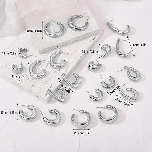 FOURPG 10 Pairs Hypoallergenic Chunky Gold Dangle Earrings for Women Trendy Thick Gold Plated Hoop Earrings Set Lightweight Jewelry thumbnail 5