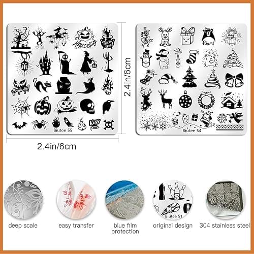 Biutee Nail Stamping Plates Set 15PCS Nail Art Stamper Scraper Nail Art Stamping Kit with Storage Bag Gift Box Nail Stamp Template Kit Lace Flower Butterfly Star Christmas Holiday Design thumbnail 5