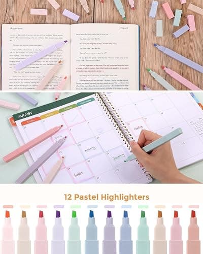 SKYDUE Cute School Supplies 38 PCS, Pencil Case with 12 Pastel Highlighters, 5 Black Gel Pens, Mechanical Pencils, College Essentials Students Stationary Set Pink thumbnail 4