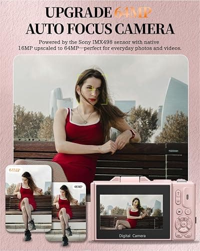 ULPTXOO 4K Digital Camera for Beginners & Teens, Compact Vlogging Camera with 180° Flip Screen, Autofocus, Easy-to-Use for Travel & YouTube, 18X Zoom, WiFi, 2 Batteries, 32GB Card thumbnail 3