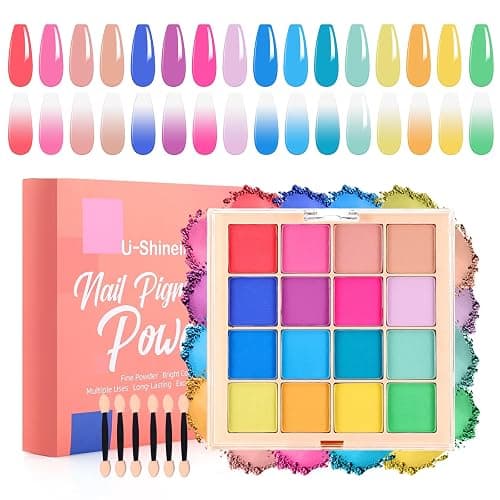 Nail Pigment Powder Palette Set, 16 Bright Colors Ombre Nail Powder Palette French Aura Nails Ombre Nail Brush Nail Long-lasting Manicure Art DIY Accessories (07) - Image 1