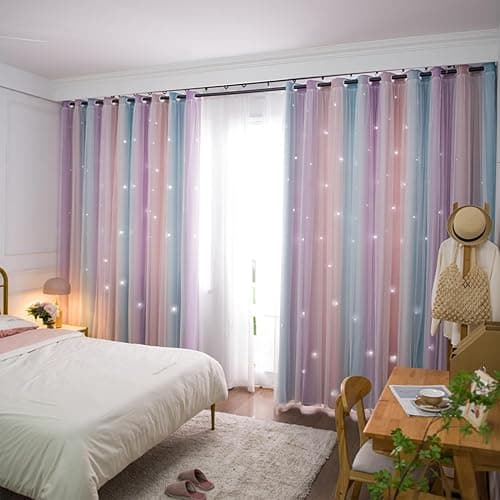 Yancorp Curtains for Girls Bedroom Kids Room Curtain Colorful Window Nursery Curtain 96 inches Length Room Darkening Grommet 2 Layers (Pink Purple, W52 X L96) - Pink Purple Green - 52"W x 96"L (Pack of 1) thumbnail 8