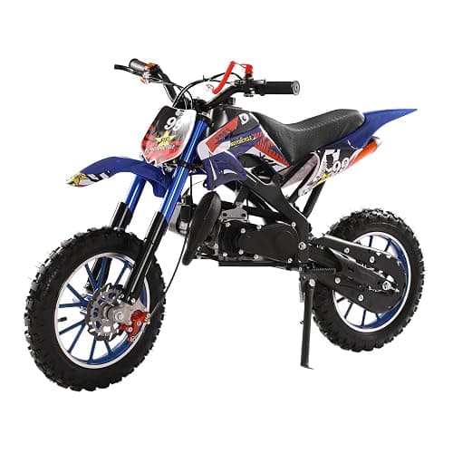 HshDUti 49cc 2-Stroke Gas Powered Motocross Dirt Bike for Kids, Off Road Mini Motorcycle With Front Rear Disc Brakes, Birthday Gifts - Blue - Image 1