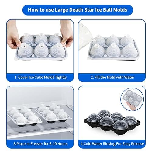 6 Chamber 2.34" 3D Death Star Ball Ice Cube Tray With Funnel,Large Round Ice Ball Molds Silicone Fun Shapes Whiskey Circle Ice Tray,For Chilling Whiskey,Cocktails,Bourbon,Brandy and Beverages thumbnail 4