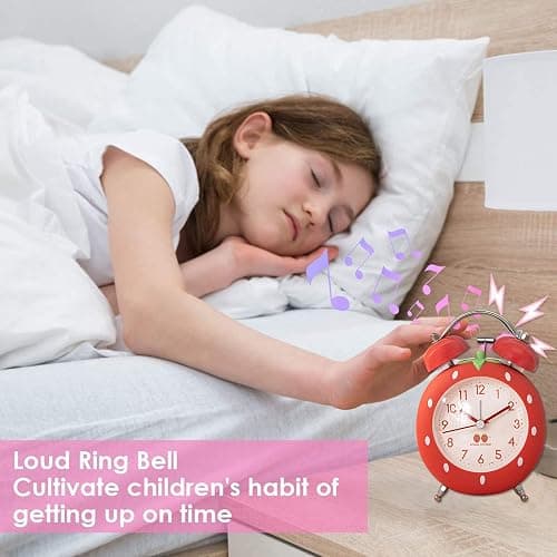 N0 Strawberry Alarm Clock for Kids, Cute Alarm Clock for Heavy Sleepers with Backlight,Loud Twin Bell Alarm Clock for Bedroom Decoration (Pink) thumbnail 4