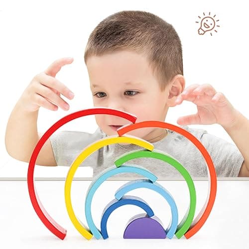 TUOWITA Wooden Rainbow Stacking Toy, Large Wood Stacker Arch Game, Montessori Arch Bridge Rainbow Building Blocks, Colorful Stacking Blocks Puzzles for Kids 3 4 5 Years Old, Rainbow Decor (8 Layers) thumbnail 3