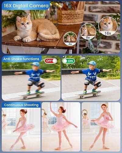 Digital Camera 4K for Kids-48MP Autofocus Vlogging Camera with 32GB Card, 16X Zoom, Anti-Shake, Compact Point and Shoot Camera for Teens Beginners, Birthday Gift Black thumbnail 5
