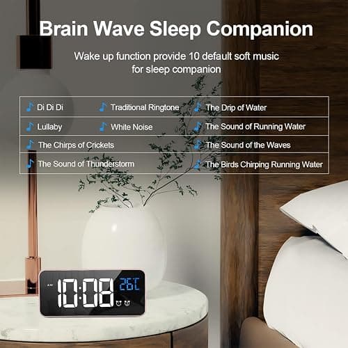 LATEC Digital Alarm Clock with Big LED Temperature Display, Bedside Clock with 13 Alarm Sounds USB Charging Port 4 Levels Adjustable Brightness Dimmer Snooze Portable Mirror Alarm with Dual Alarm Pink thumbnail 3
