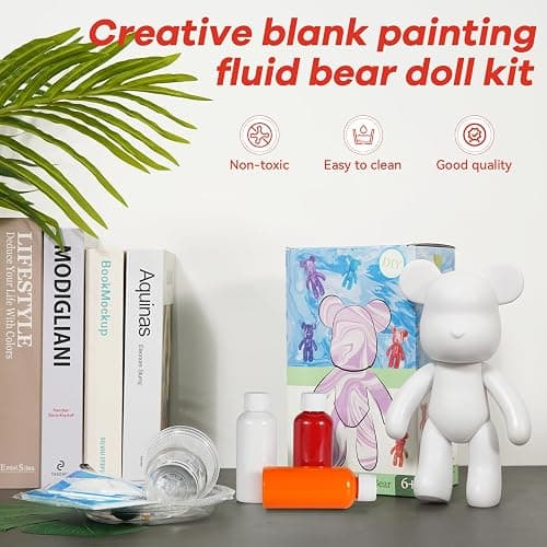 YONXID DIY Fluid Bear Painting Kit - Creative Home Decor Handcrafted Teddy Bear, Bearbrick Figure, and Bears to Paint Dolls for Birthday and Valentine's Day Gifts (9.05 Inches, Bear) thumbnail 3