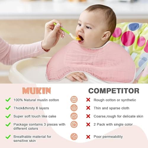 MUKIN Baby Muslin Burp Cloth Set of 6, Ultra Soft Absorbent Thick Cotton Burping Cloths for Unisex Newborn Babies, 20'' by 10'' Neutral Milk Spit Up Rags Boys Girls - Baby Must Haves. (Gradient Pink) thumbnail 5